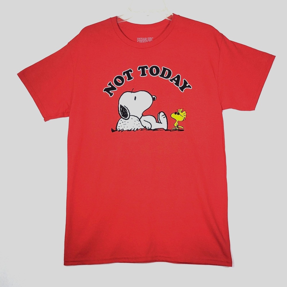 Peanuts Snoopy Not Today T-Shirt Womens M Red Cotton Graphic Tee Woodstock Retro